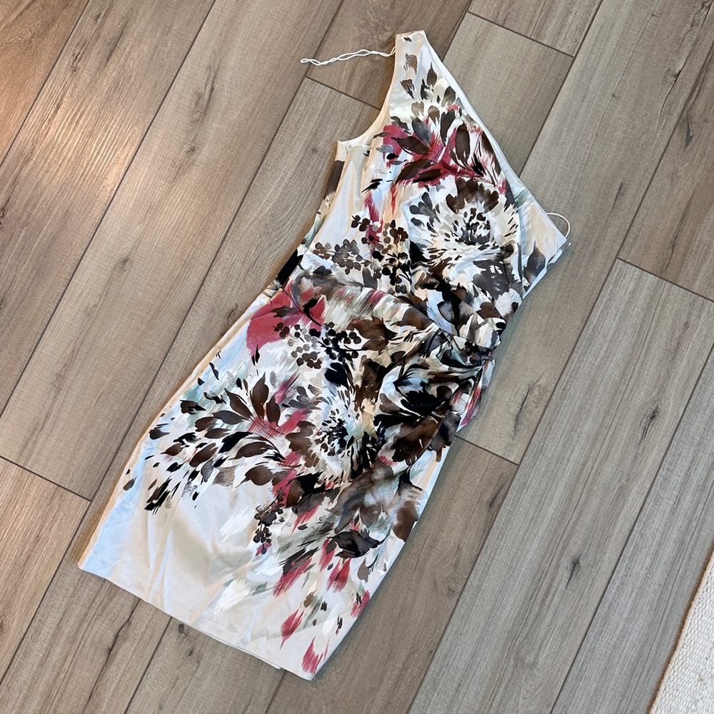 Floral Red and Black One Shoulder Silky Dress
